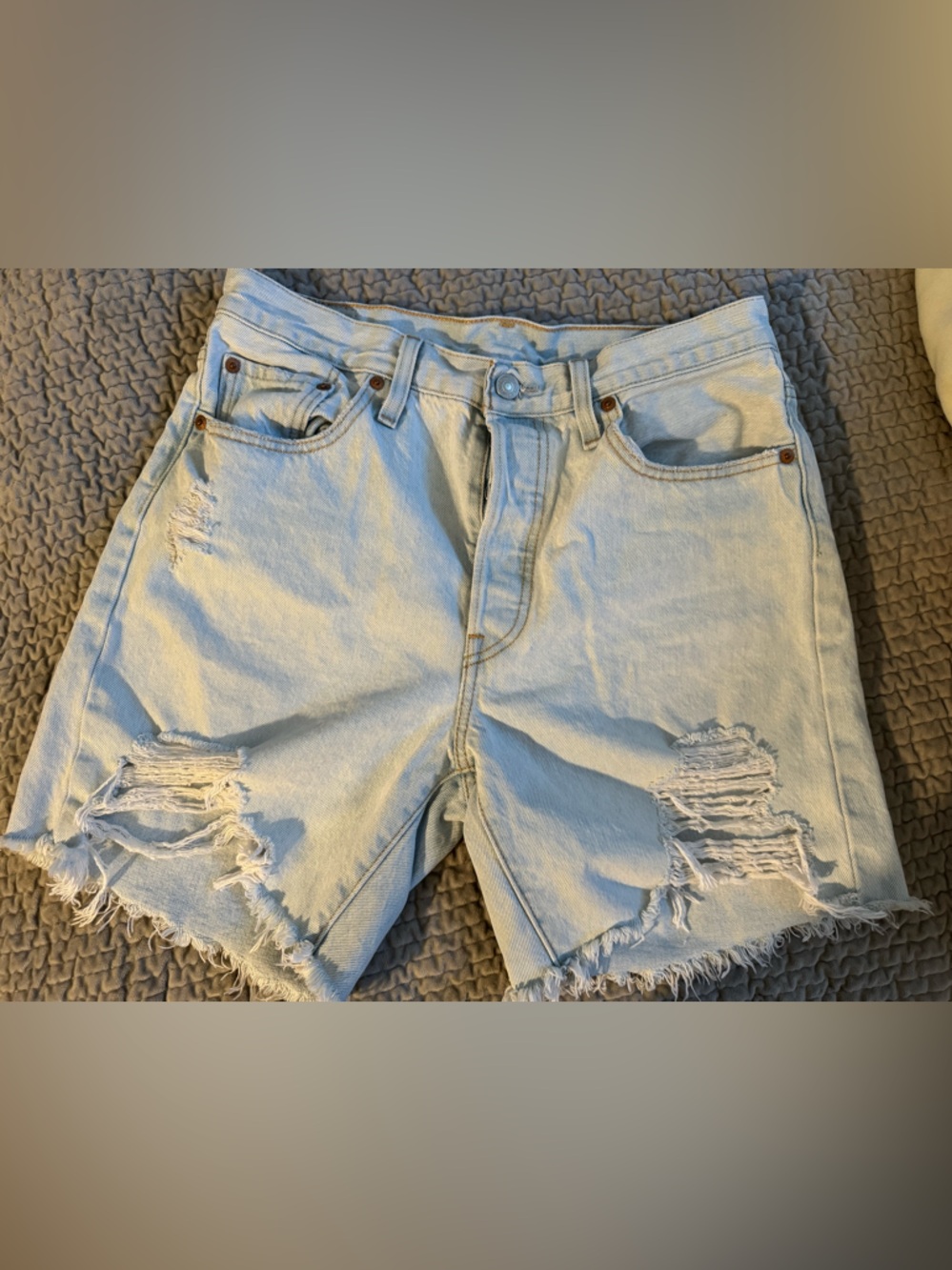 Levi's Women’s 501 90’s Light Blue Distressed High rise Denim Shorts